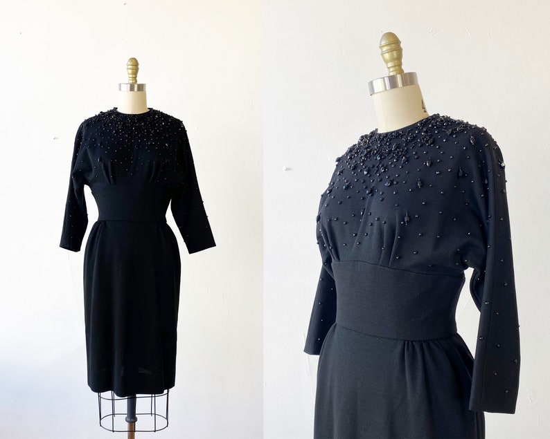 1960s Black Dress 1960s Cocktail Dress 1960s Wool Dress Size Small image 1