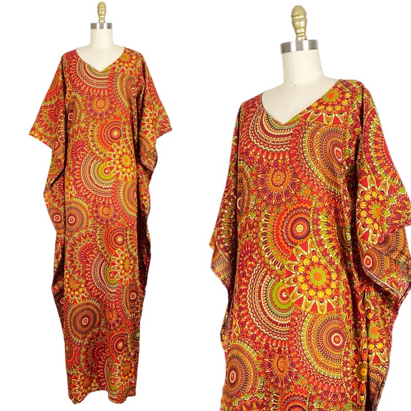 Paisley Dot Crinkle Caftan, Multi