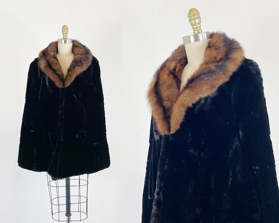 1950s Fur Cape - Rex Rabbit And Muskrat Fur Cape -