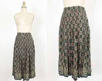 1970s Skirt - Floral Skirt - Pleated Skirt - Size Medium