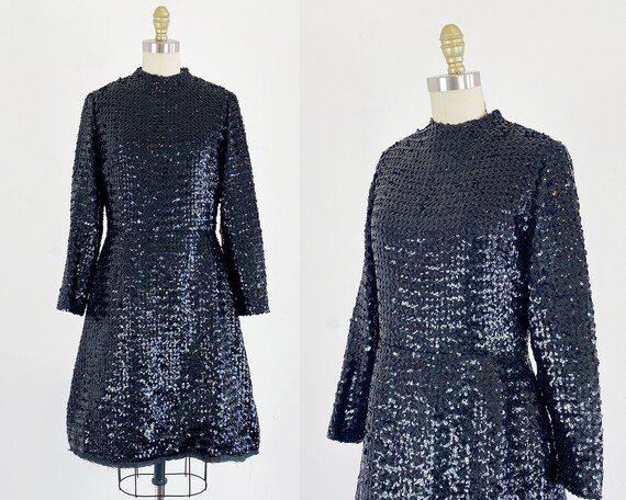 1960s Anne Fogarty Dress - Black Sequin Dress - 19