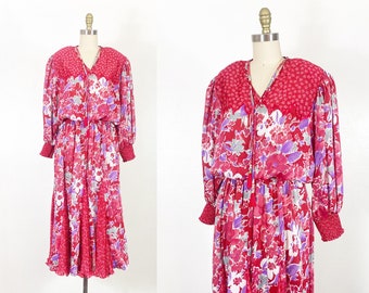 1980s Diane Freis Style Dress - Vintage Diane Freis Style Dress - 80s Summer Dress - Size Medium - XL