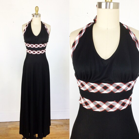 1970s dress // black halter disco dress // studio