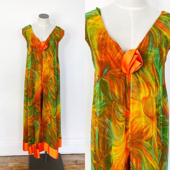 1960s jumpsuit // psychedelic floral jumpsuit with