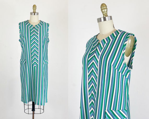 1960s Scooter Dress - Mod Dress - Stripped Dress -