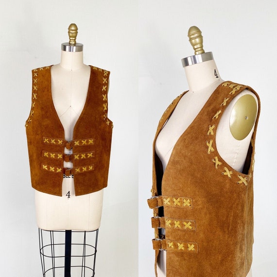 1960s Vest / suede vest / hippie vest / Medium