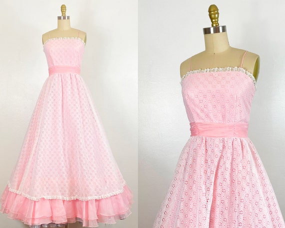 1970s Gown - 1970s Eyelet Gown - 1970s Formal Dre… - image 1