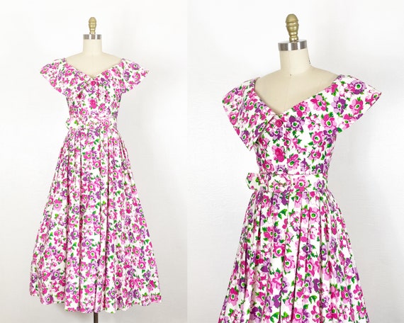 1980s Dress - 1980s Floral Dress - 1980s Garden Party… - Gem