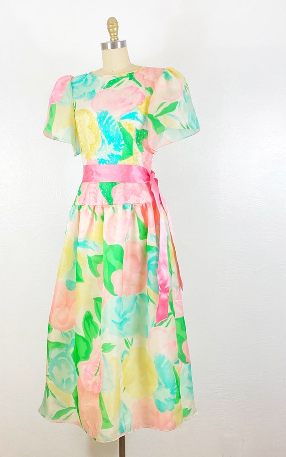 1970s Turquoise & Gold Sequin Silk Gown