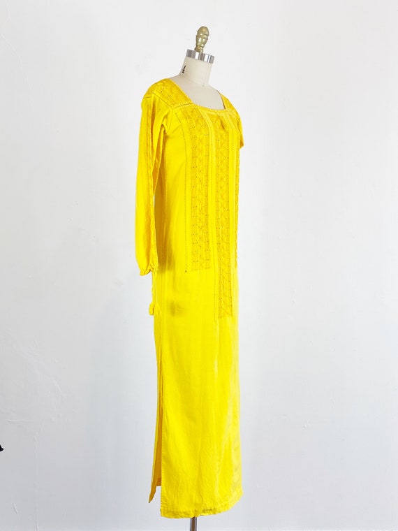 1970s Dress / Yellow Floral Maxi Dress / Bohemian… - image 4