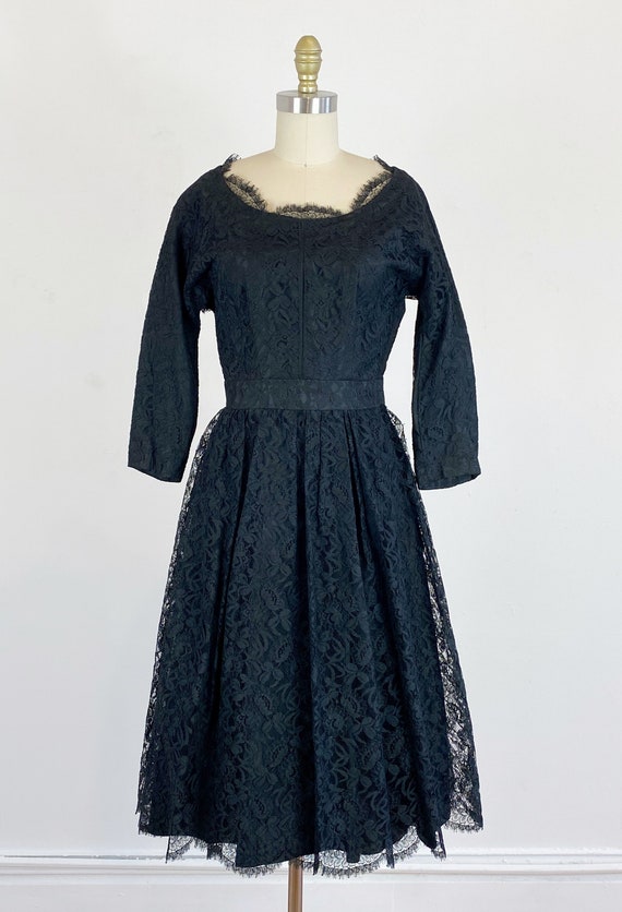1950s black lace dress / lace dress / cocktail dr… - image 2
