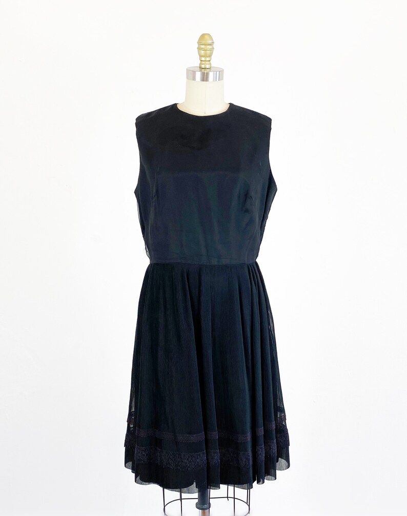 1960s party dress / black dress / pleated chiffon dress / Size Medium image 2
