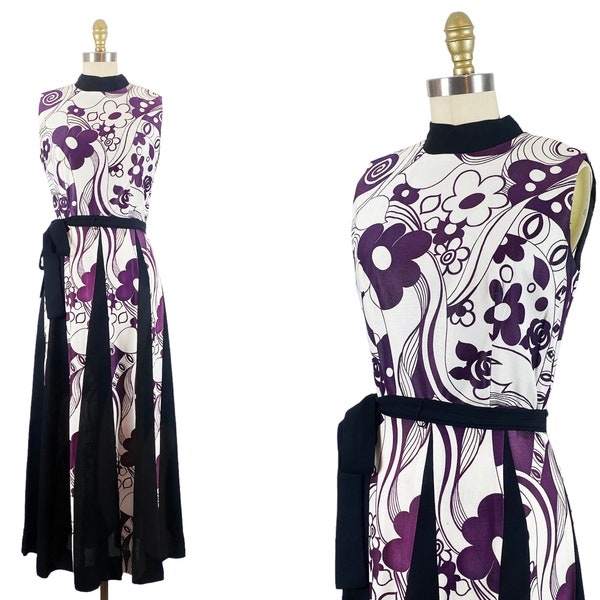 1960s Dress - 1960s Maxi Dress - 1960s Floral Dress - Size Medium - Large