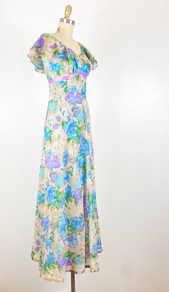 1960s Gown - 1960s Floral Gown - 1960s Chiffon Go… - image 4