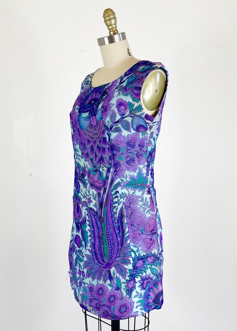 1960s Floral Paisley Dress / Shift Dress / Mod Dress / Size Medium Large image 7