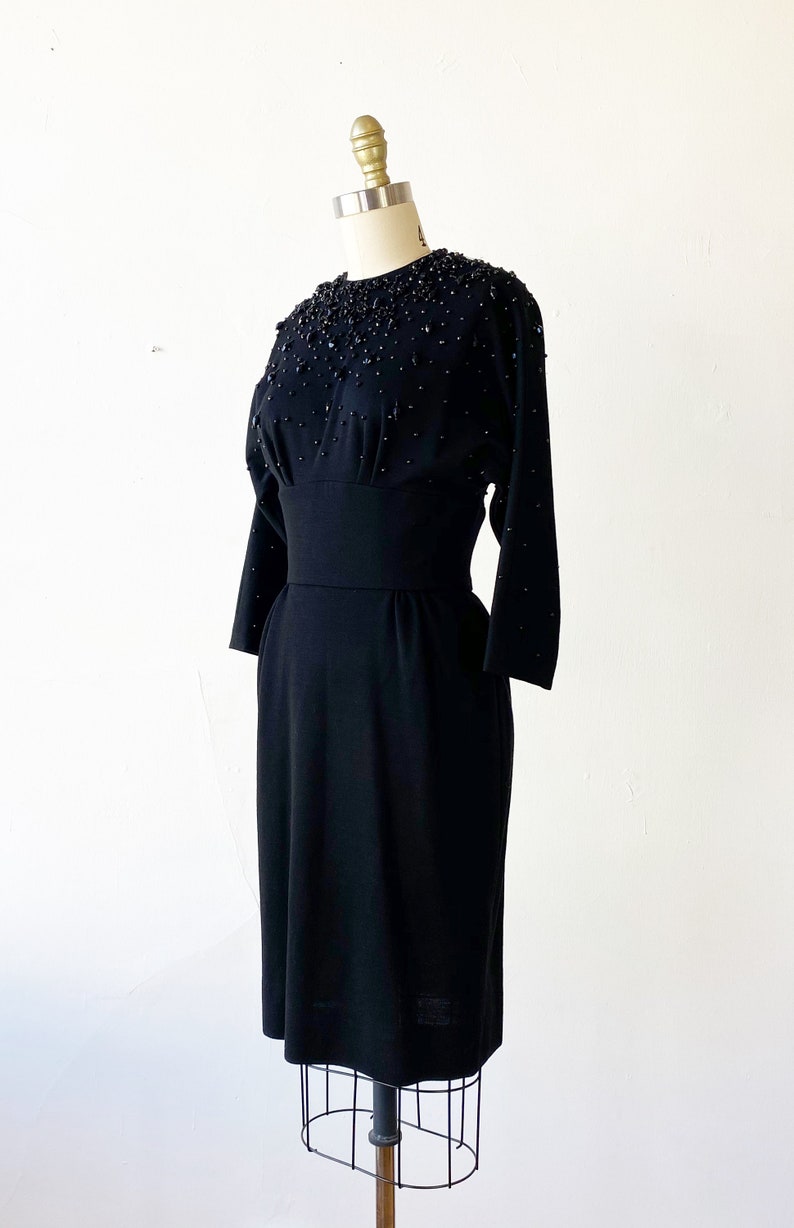 1960s Black Dress 1960s Cocktail Dress 1960s Wool Dress Size Small image 7