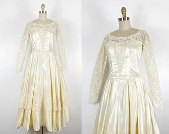 1950s Wedding Dress - 50s Wedding Gown - 1950s Satin Gown - Size Small