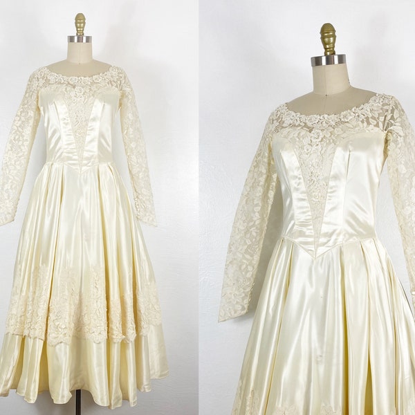 1950s Wedding Dress - 50s Wedding Gown - 1950s Satin Gown - Size Small