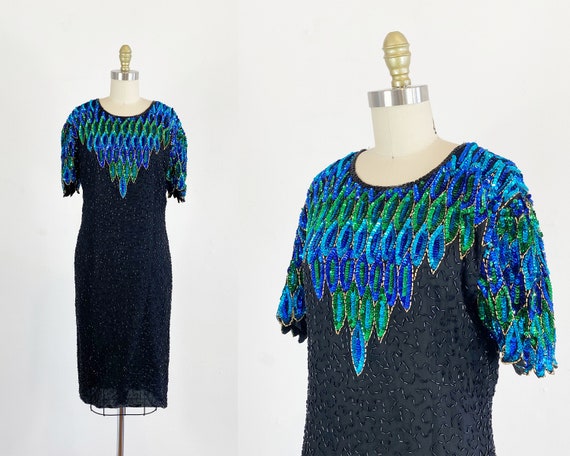 1980s Sequin Dress - 80s Party Dress - 1980s Bead… - image 1