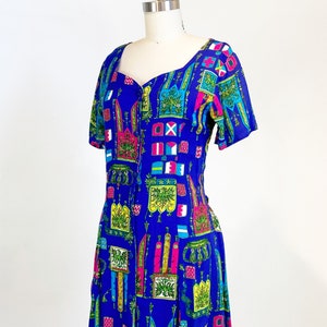 1980s day Dress Floral Dress Mini Dress Novelty Print Dress Size Medium image 5