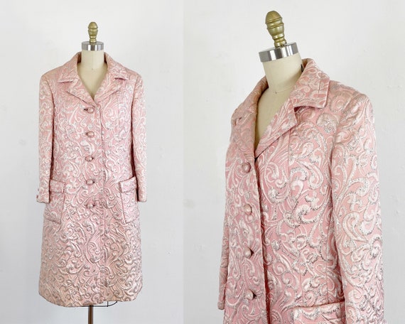 1960s Pink Coat - Metallic Pink Silk Coat - Mod Co