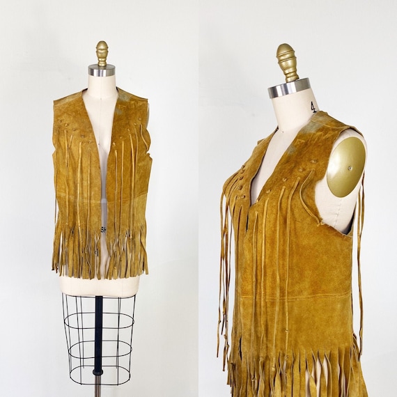 1960s Vest // suede fringe vest // hippie vest //