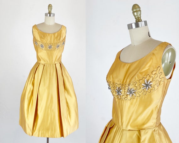 1950s Prom Dress - Cocktail Dress - Tangerine Sil… - image 1
