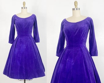 1950s Cocktail Dress - 1950s Party Dress - 1950s Velvet Dress - Size Small