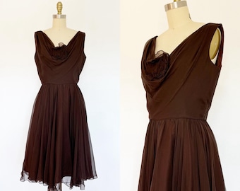 1960s Miss Elliette Dress / 1960s Chiffon Dress / Party Dress / Size Medium