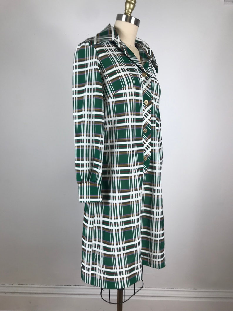 1970s dress green and white Plaid shirt dress XL