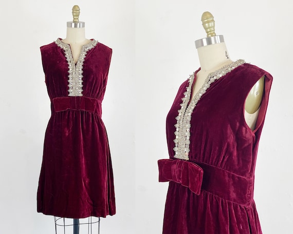 1960s Velvet Dress - Red Velvet Dress - 60s Cockta