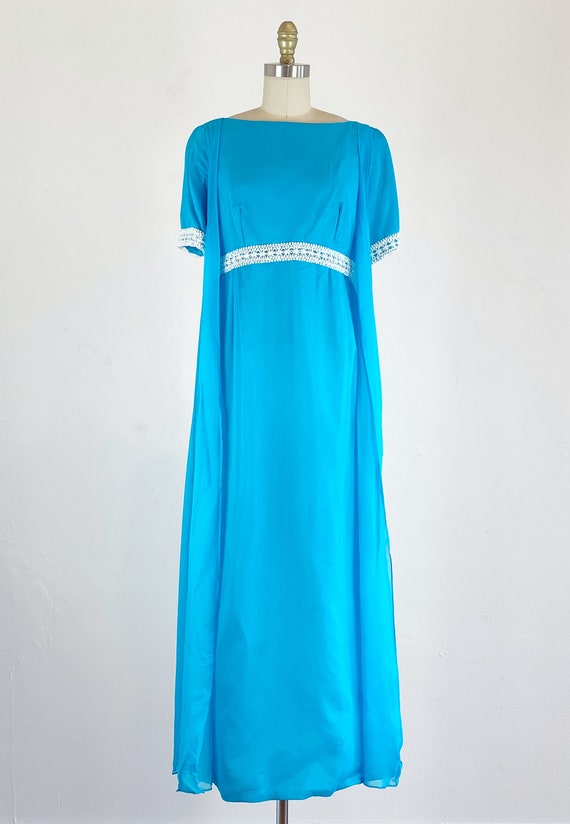 1960s Chiffon Gown - Turquoise Chiffon Gown - Eve… - image 2