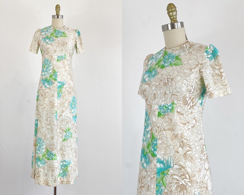 Bohemian Dress Bias Cut Floral Dress 1970s Floral Dress Size Medium