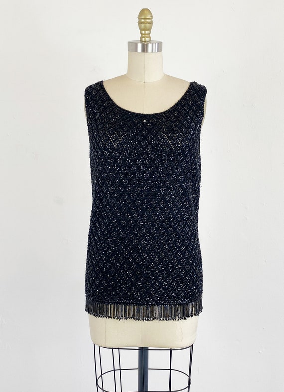 1960s Beaded Top - 60s Sequin Top - Black Sequin … - image 2