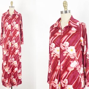1960s Lounge Dress - 1960s Maxi Dress - 1960s Floral Dress - Size Medium - Large