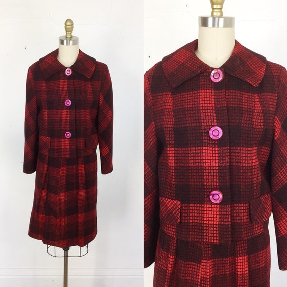 1960s Women's suit // red plaid women’s suit // Sm