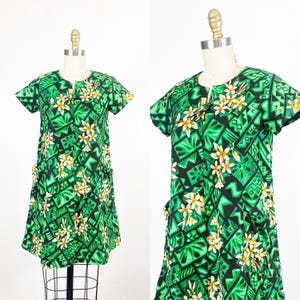 1960s Hawaiian Dress - 1960s Floral Dress - Tiki Dress - Size Medium
