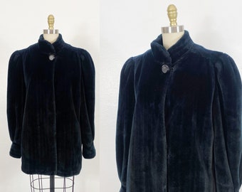 1970s Faux Fur Coat - 1970s Black Fur Coat - 1970s Coat - Size Large