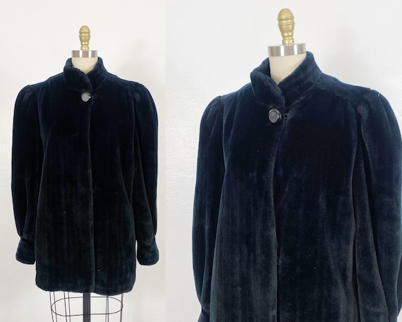 1970s Faux Fur Coat - 1970s Black Fur Coat - 1970… - image 1