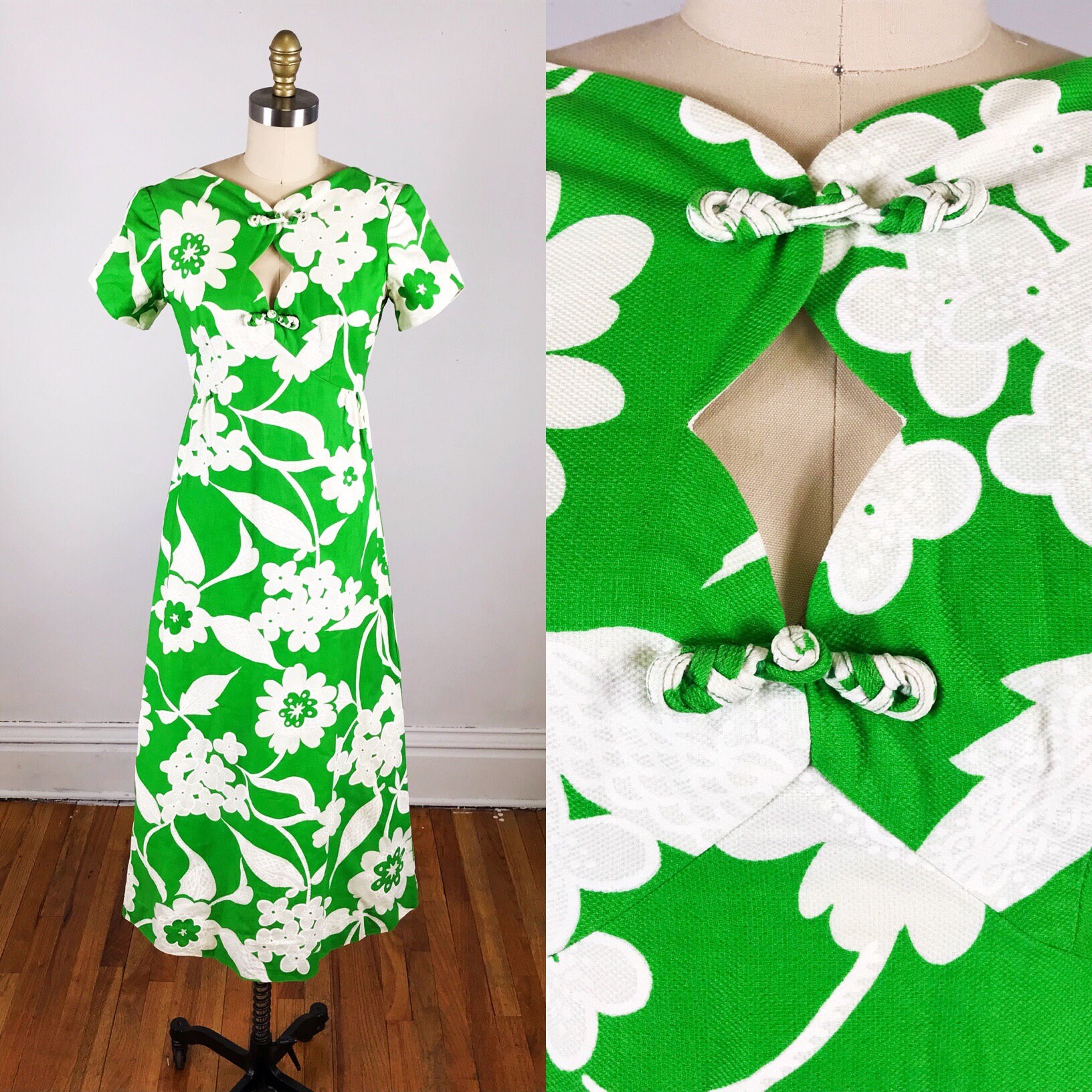 green and white floral maxi dress