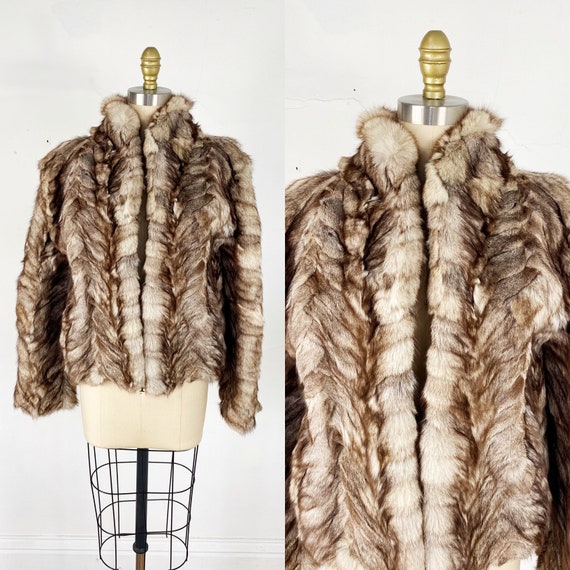 1970s Fur Coat // Blue Fox Fur Cot // Chevron Prin