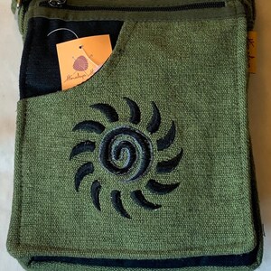Hippie Boho Sun Embroidery passport & iPad messenger shoulder Bag 100% cotton Handmade in Nepal