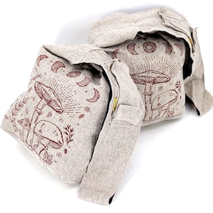 Einzigartige handgefertigte Crossbody-Tasche mit Pilzdruck, Messenger-Tasche, handgefertigte Tasche, umweltfreundliches Produkt