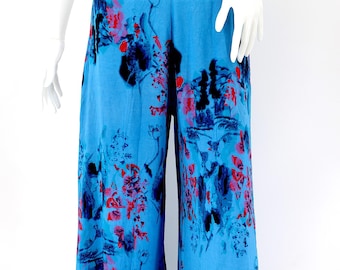 Handmade Rayon Palazzo Pants Colorful Floral Print Bohemian Trousers