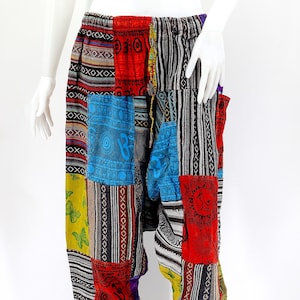 Cotton Hippie Handmade Harem Multicolor Drop Down Patchwork Bohemian Pants, Hippie Pants, Eco-Friendly Clothing, Relaxed Fit