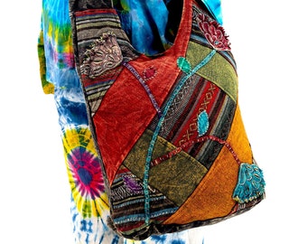 Unique Design Cotton Patch Boho crossbody Baba bag Hippie Bag Festival Bag Travel Bag 100% Cotton|100 VEGAN| FAIR TRADE | Handmade with Love