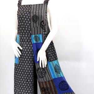Cotton Patchwork Overalls Hippie Harem Pants with Pagan Symbols