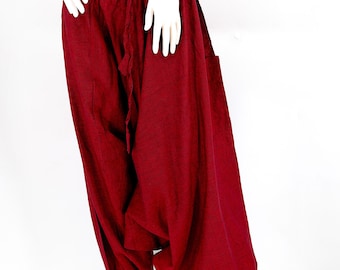 Handmade Cotton Harem Pants Solid Color Aladdin Style Bohemian Trousers