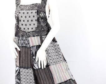 Handgemaakte katoenen patchwork overall met wijde pijpen en geometrische print