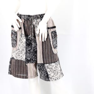 Handmade Cotton Patchwork Hippie Shorts with Mushroom Print
